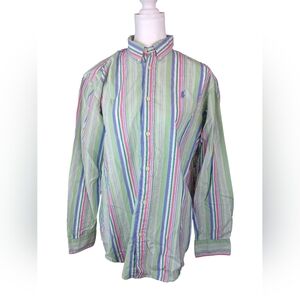 Ralph Lauren Striped Button-Up Cotton Shirt with Multicolor Stripes Mens XL